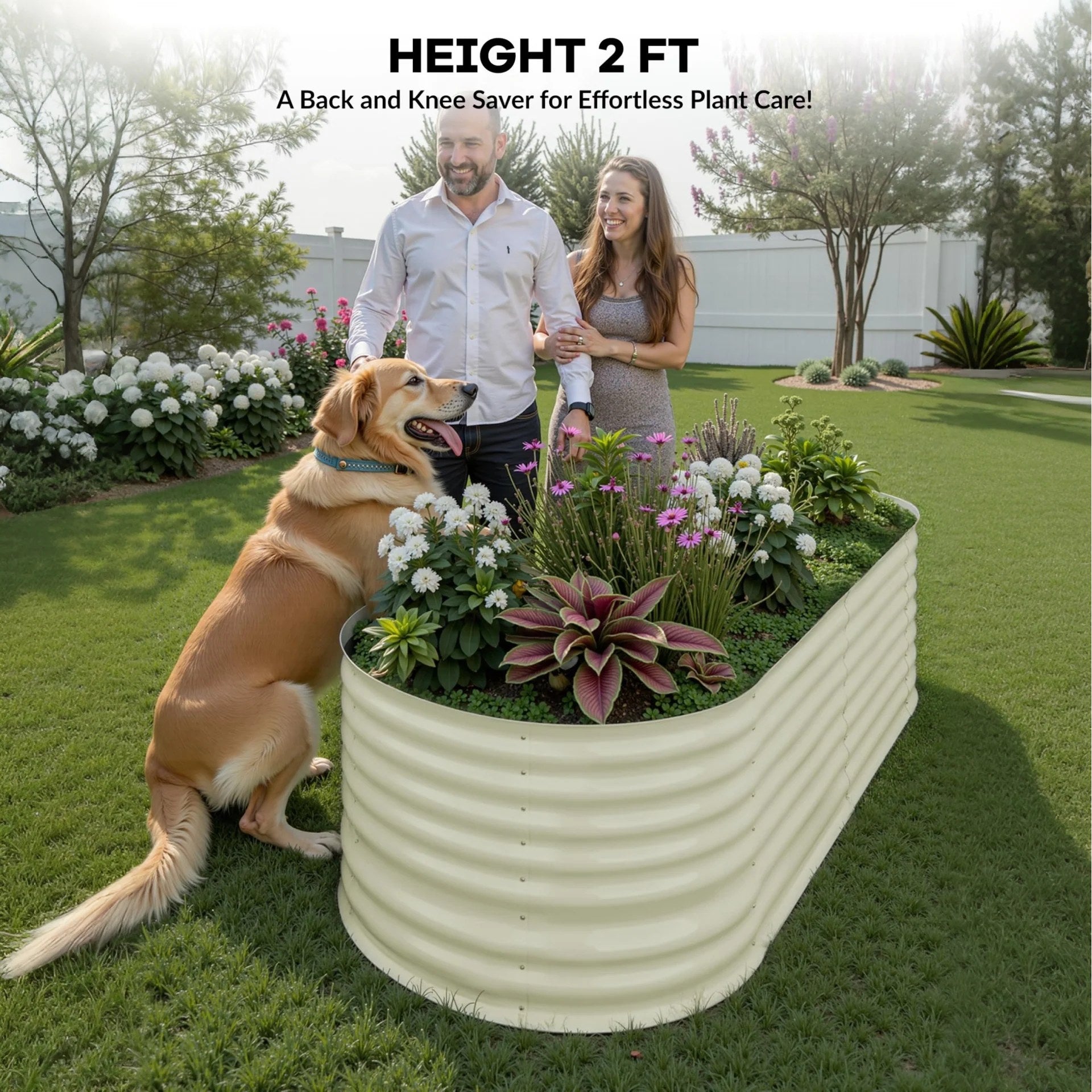 Open bottom beige raised garden bed for drainage and root growth