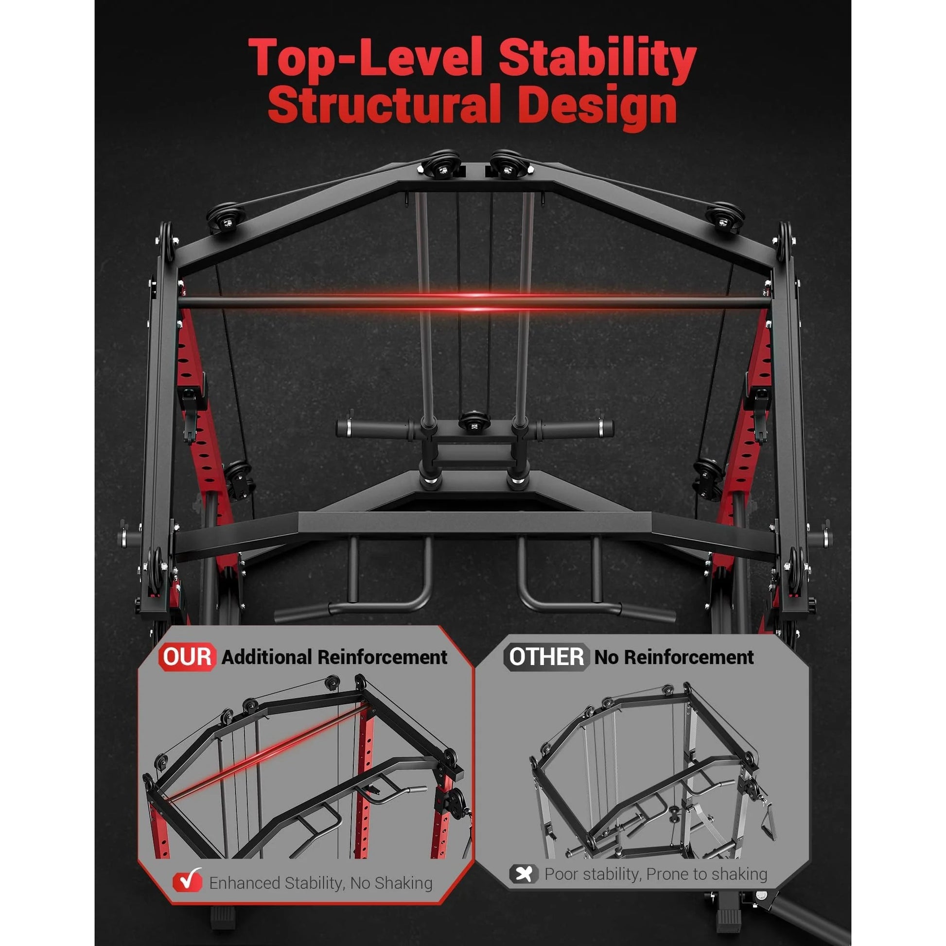 Garvee Power Cage Racks de puissance multifonctionnels avec système de croisement de câbles pour salle de sport à domicile 1600 LBS Rouge