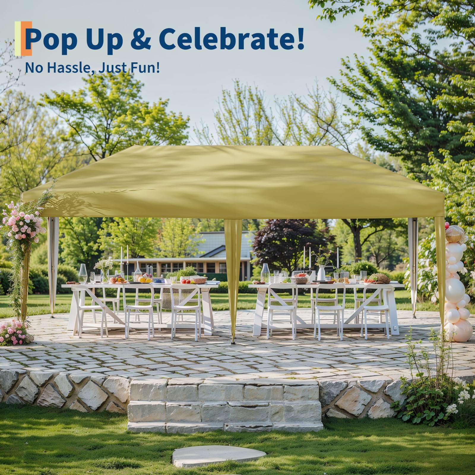 Tonnelle escamotable Garvee 10'x 20' avec toile Oxford 210 D, auvent commercial instantané portable comprenant 12 piquets et 6 sacs de sable pour marché fermier, événement de mariage, camping en plein air, kaki
