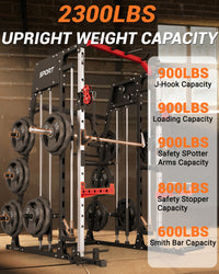 Garvee Smith Machine All-in-One Power Cage with LAT Pull-Down Cable Crossover Squat Rack Weight Bar Adjustable Height 2mm Steel