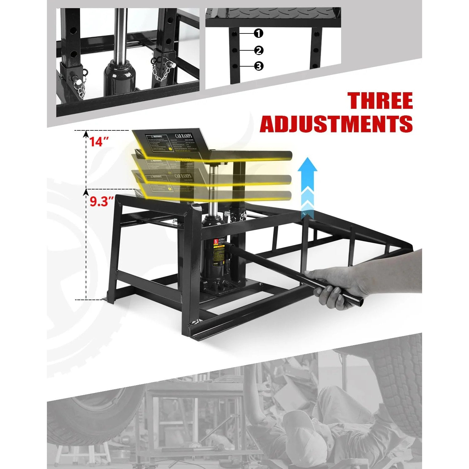 Garvee 2 Pack Hydraulic Car Ramps 5T 11000lbs Low Profile Car Lift Service Ramps for Home Garage Truck Trailer, Adjustable Height Hydraulic Vehicle Ramps
