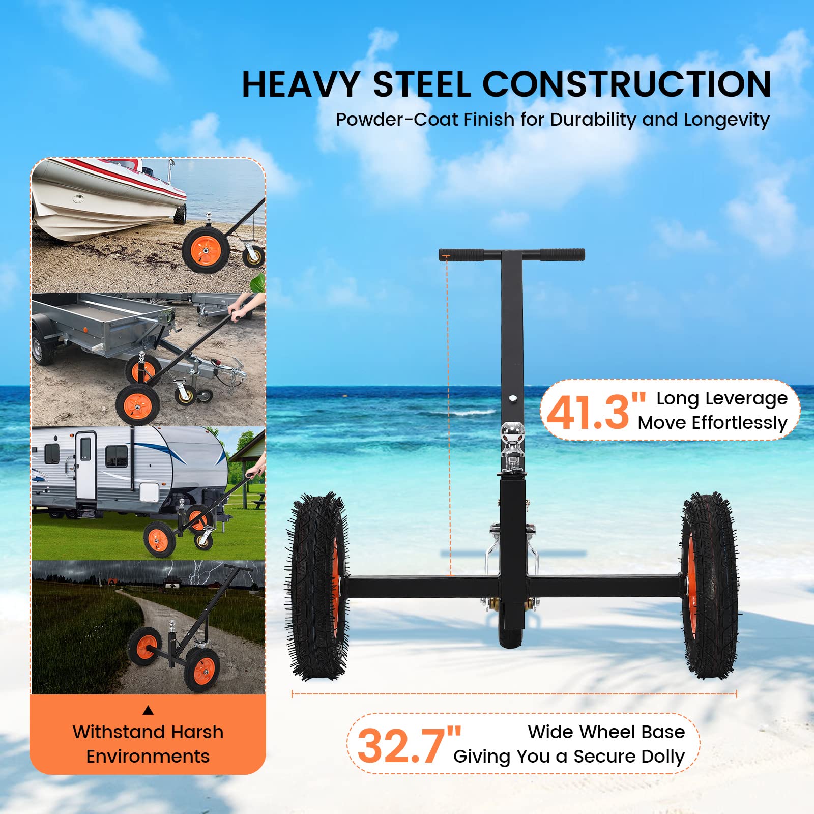 Garvee Adjustable Trailer Dolly with 800lbs Load Capacity, Durable Carbon Steel Trailer Mover with 17.7''-25.5'' Adjustable Height, Ideal Option to Move Boat Trailers/Utility/Cargo Trailers and RV Trailer
