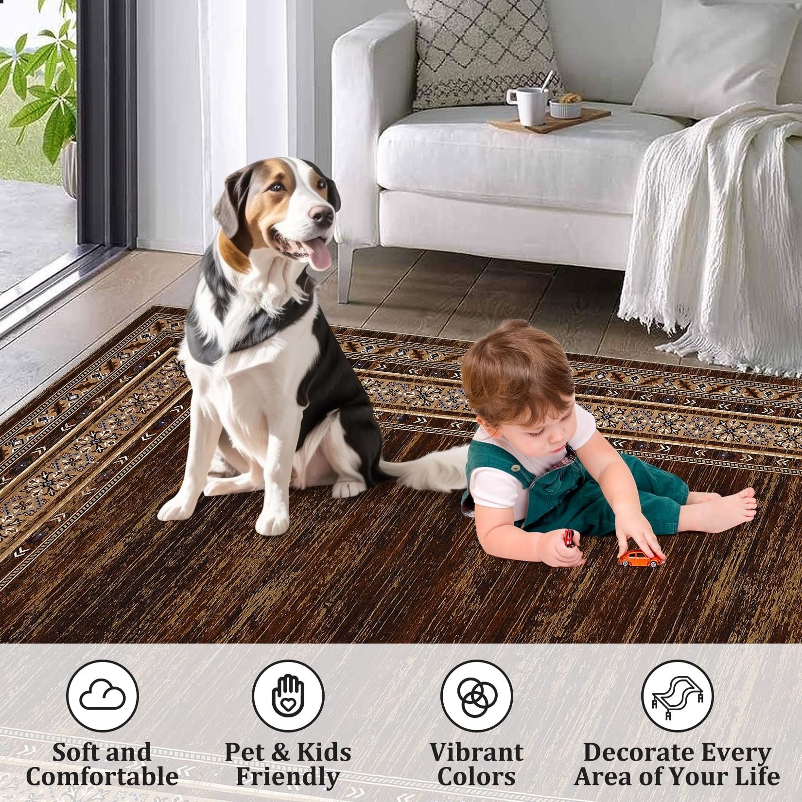 Garvee Modern 9x12 Area Rugs Soft Washable Non Slip Accent Carpet for Living Room Bedroom Dining Room Nursery Office Red Brown