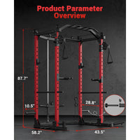 Garvee Power Cage Racks de puissance multifonctionnels avec système de croisement de câbles pour salle de sport à domicile 1600 LBS Rouge