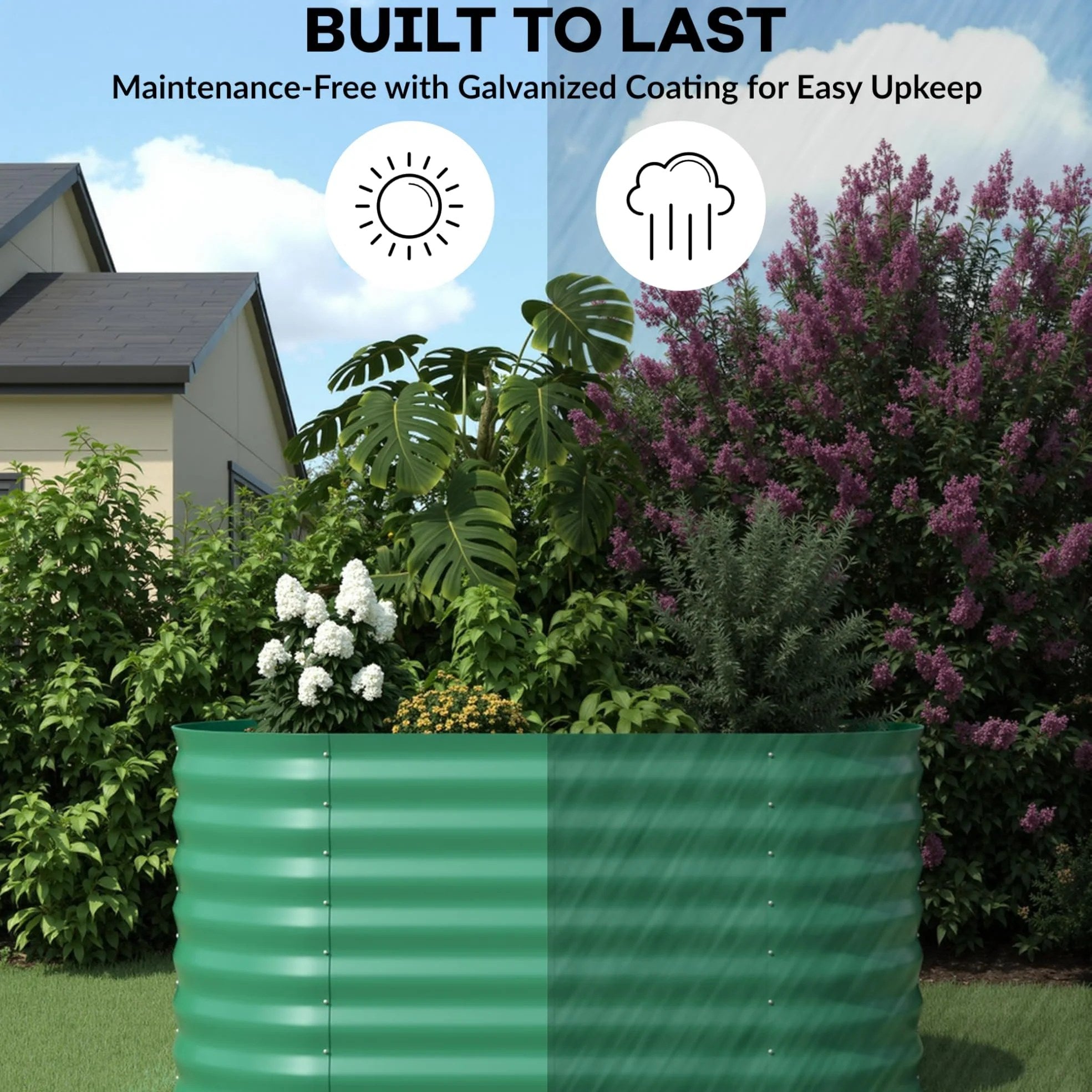 Open base green raised garden bed for drainage and root aeration