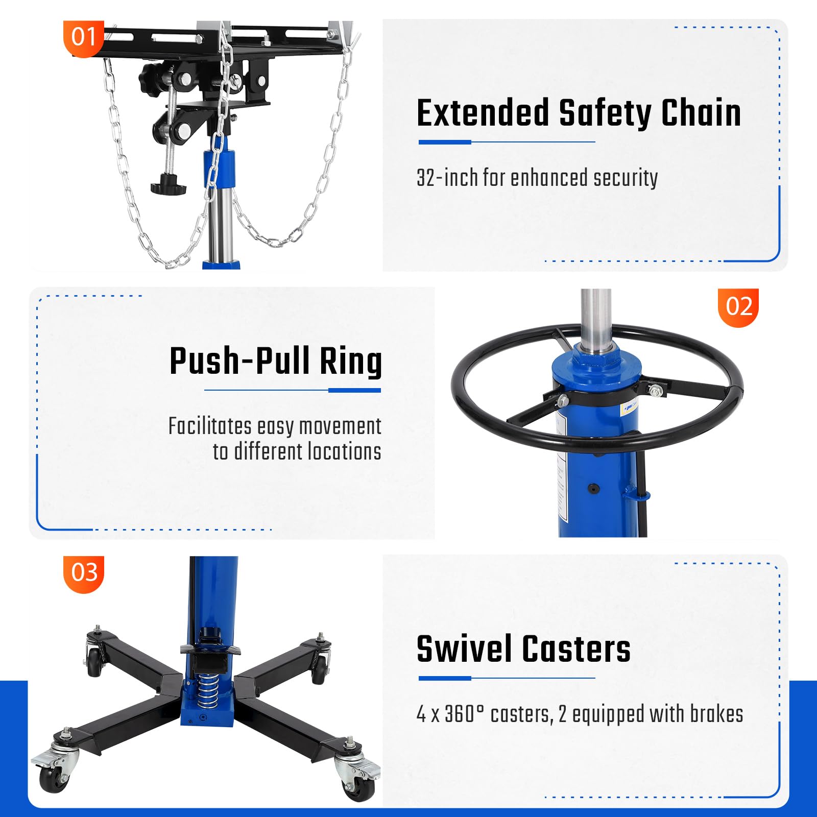Garvee Transmission Jack, 1100 LBS Capacity Adjustable Hydraulic Telescopic Transmission Jack, 33"-69" High Lift and 360° Swivel Wheel, Garage/Shop Lift Hoist