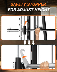Garvee Smith Machine All-in-One Power Cage with LAT Pull-Down Cable Crossover Squat Rack Weight Bar Adjustable Height 2mm Steel