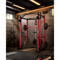 Garvee Power Cage Racks de puissance multifonctionnels avec système de croisement de câbles pour salle de sport à domicile 1600 LBS Rouge