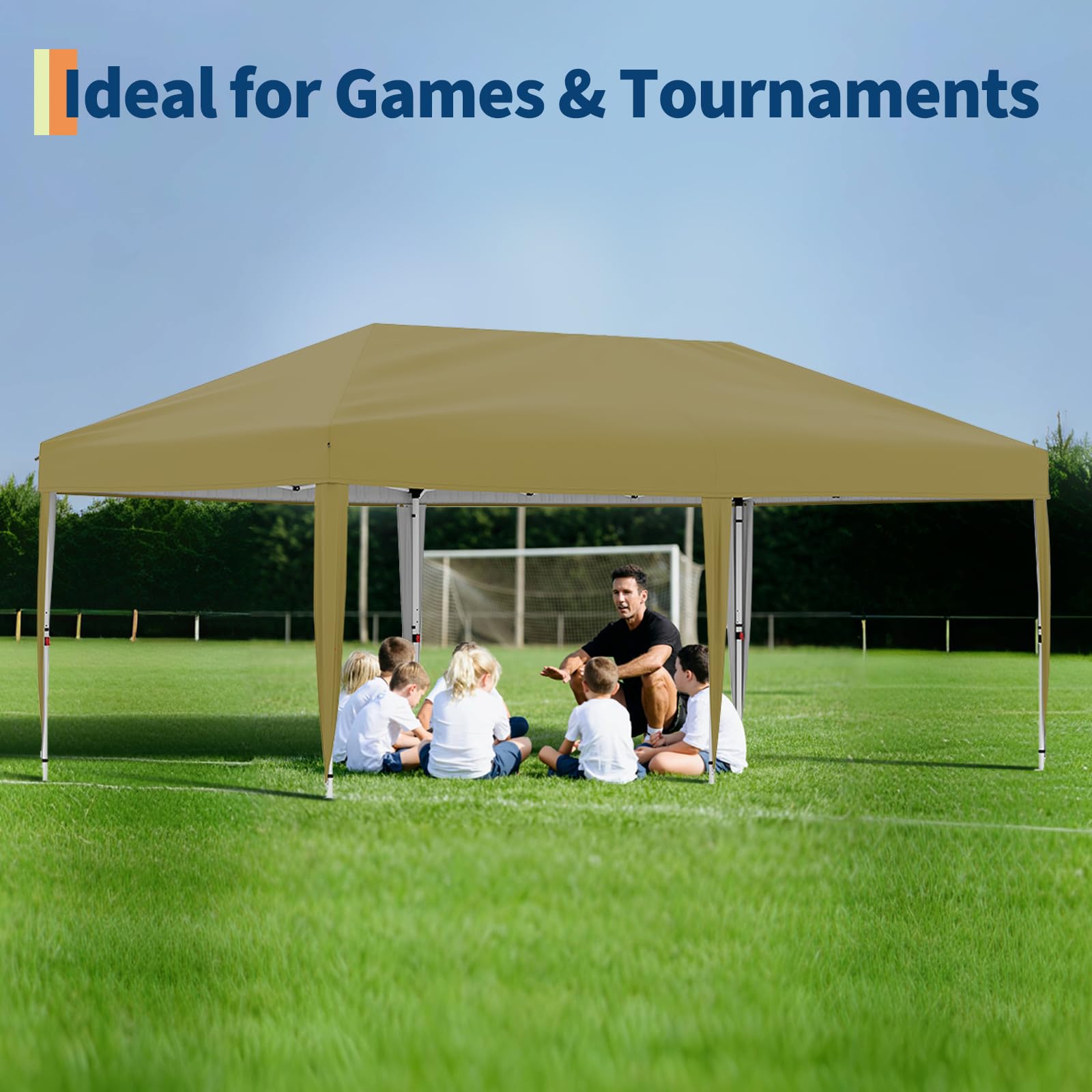 Tonnelle escamotable Garvee 10'x 20' avec toile Oxford 210 D, auvent commercial instantané portable comprenant 12 piquets et 6 sacs de sable pour marché fermier, événement de mariage, camping en plein air, kaki