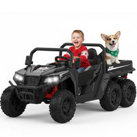 Garvee 24V 2 Seater Ride On Dump Truck With Remote Control, 4WD 6 Wheels, Music Player, LED Lights, Big Kids Ride Toy, 20" Wide, Red