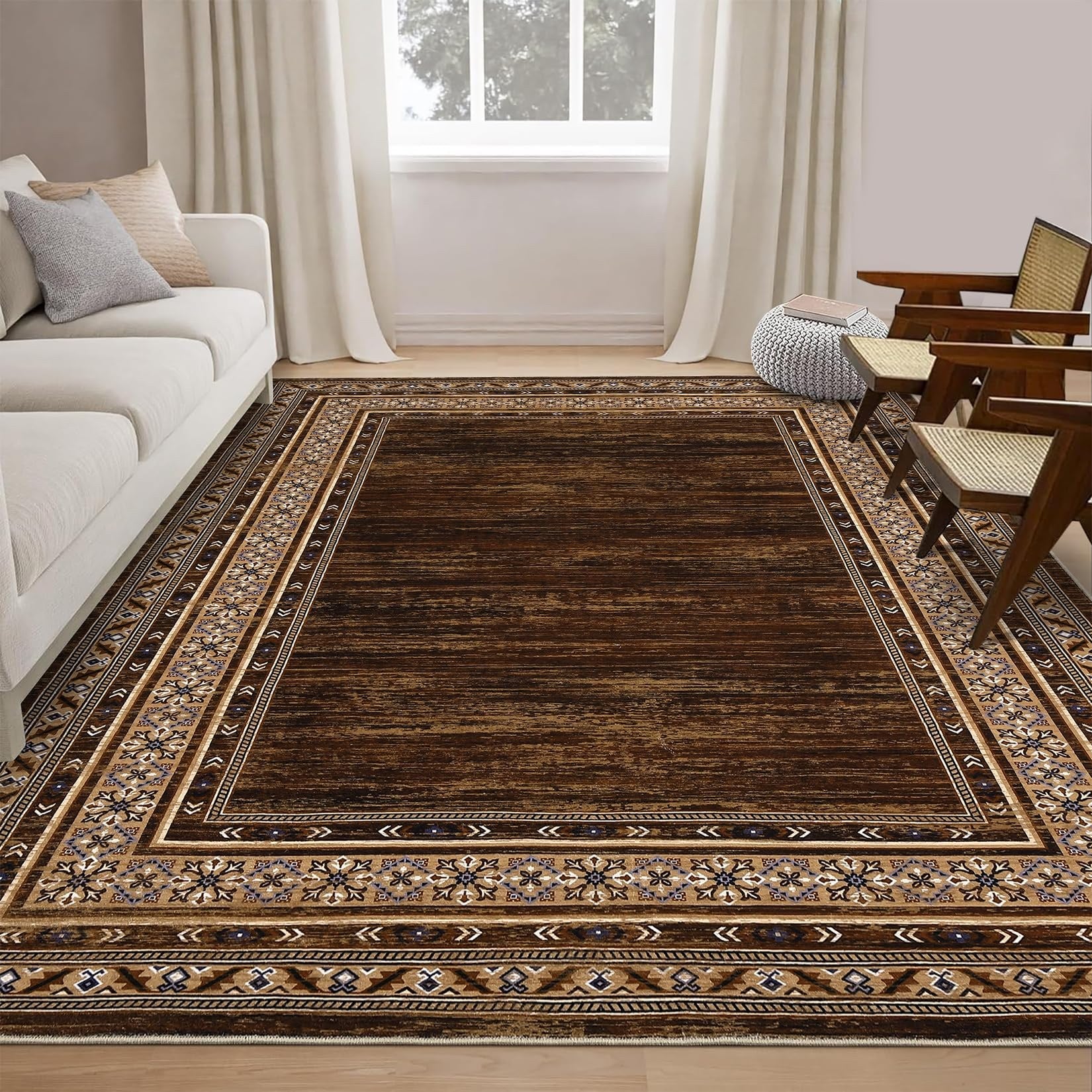 Garvee Modern 9x12 Area Rugs Soft Washable Non Slip Accent Carpet for Living Room Bedroom Dining Room Nursery Office Red Brown