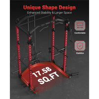 Garvee Power Cage Racks de puissance multifonctionnels avec système de croisement de câbles pour salle de sport à domicile 1600 LBS Rouge