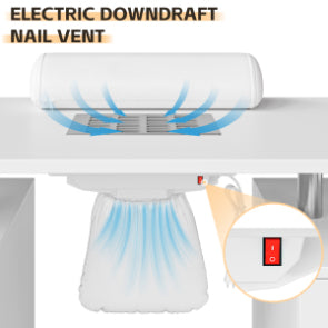 Table de manucure Garvee blanche avec collecteur de particules électriques – 4 tiroirs, placard latéral, roues verrouillables et repose-poignet, bureau à ongles portable pour salon ou mobilier de rangement à domicile, blanc, standard américain