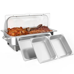 Garvee 9QT(1x1/1+ 2x1/2Pan)Electric Chafing Dish with Temperature Control, Stainless Steel Buffet Servers and Warmers, Electric Chafing Dish Set with Temperature Control for Catering