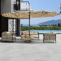 Garvee 15FT Double-Sided Patio Umbrella with 36 Solar-Powered LED Lights – Heavy-Duty Rectangular Outdoor Sun Shade – Fade-Resistant Canopy – With Base – For Pool, Garden, Backyard, Deck – Beige