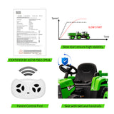 Garvee 12V Electric Ride-On Tractor with Trailer for Kids – Remote Control – 7-LED Headlights – 2+1 Gear Shift – MP3 & USB Player – Up to 5mph – Four-Wheeler Toy Car – 35W EVA Tires – Hub Grey Rear, Bucket Green - Hub Grey Rear Bucket Green