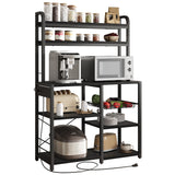 Garvee Bakers Rack with Power Outlet, Coffee Bar with Wire Drawer, Microwave Stand, Kitchen Buffet Table with Large Storage, 6-Tier Kitchen Storage Rack with Hutch for Dining, Living Room, Black - Black