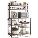 Garvee Large 6-Tier Kitchen Storage Rack with Power Outlet - Coffee Bar & Microwave Stand - Wire Drawer, Basket & Hutch - Utility Organizer - Grey - Grey