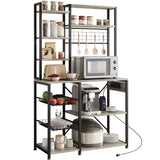 Garvee Bakers Rack with Power Outlet, Industrial Microwave Stand with 2 Wire Drawer, Large Coffee Bar Station, 7-Tier Kitchen Bakers Rack with Storage for Kitchen Spice, Pots Organizer, Gray - Grey