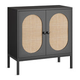 Garvee Buffet Cabinet with Rattan Doors, Farmhouse Sideboard Cabinet with Adjustable Shelves, Modern Wood Cupboard for Kitchen , Living Room, Dining Room, Hallway, Black - Black