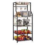 Garvee Rustic Microwave Stand, 5-Tier Storage Rack with Adjustable Feet and Anti-Tip Kit, Engineered Wood, Rustic Gray - Gray