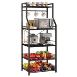 Garvee Kitchen Bakers Rack, Microwave Oven Stand with 2 Large Wire Baskets, Industrial Coffee Bar Station, 5-Tier Kitchen Utility Storage Shelf with 8 Hooks for Spice, Pots Organizer, Black - Black