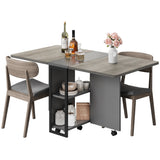 Garvee Folding Dining Table with 2 Tier Storage, Extendable Kitchen Table, Drop Leaf Table, Rectangle Dining Room Tables Set for 4, Space Saving Dinner Kitchen Office Furniture, Grey - Gray
