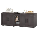 Garvee Double Room Litter Box Cabinet | Hidden Wooden Cat House Furniture for 2 Cats with Storage Groove & Odor-Reducing Mat, 55"L x 17.7"W x 22.5"H - Dark Grey