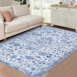 Garvee 4x6 Rug for Living Room Washable Rugs Boho Rug for Bedroom Vintage Rug Non Slip Carpet Floral Throw Rugs Stain Resistant Office Rug Classroom Rug 4'x6' Blue - Blue