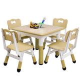 Garvee Square Kids Table and Chairs Set, 60 x 60CM, Height Adjustable Desk with 4 Seats, Graffiti Desktop, Non-Slip Legs, Multi-Activity Table for Classrooms Daycares Home - Wood Color - Wood-Color