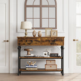 Garvee Narrow Console Table with 2 Drawers and 2 Open Shelves - Roman Column Design - Vintage Space-Saving Entryway or Sofa Table for Hallway, Living Room, or Small Spaces - Vintage Color - Retro Color