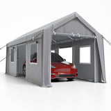 Garvee 10' X 20' Heavy Duty Car Shelter with Roll-Up Doors & Windows, Height Adjustable, for Car & Boat, Grey - Grey
