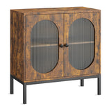 Garvee Buffet Cabinet, Storage Cabinet with Glass Doors and Adjustable Shelves, Farmhouse Cabinet Sideboard, Wood Console Cabinet for Kitchen, Living Room and Dining Room, Brown - Brown
