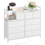 Garvee TV Stand with Charging Station, Bedroom Dresser for Living Room TV Stand with 9 Drawers, White - White