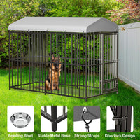 Garvee Grand Chenil d'extérieur Robuste 2,4 × 1,2 × 1,8 m avec Verrou, Gamelle Rotative en Acier Inoxydable, Toit Étanche, pour Toutes les Races de Chiens, en Métal, Résistant aux Intempéries
