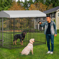 Garvee Grand Chenil d'extérieur Robuste 2,4 × 1,2 × 1,8 m avec Verrou, Gamelle Rotative en Acier Inoxydable, Toit Étanche, pour Toutes les Races de Chiens, en Métal, Résistant aux Intempéries