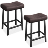 Garvee 24 Inch Backless Saddle Barstools Set of 2, Counter Height Upholstered Padded Barstools with Curved Surface, Metal Leg and Footrest, for Kitchen Counter, Home Bar, Brown - Brown