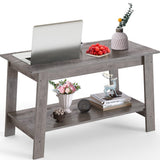 Garvee Coffee Table, 2-Tie Rustic Wood Living Room Tables with Open Rectangular Storage Compartment, 2024 New Coffee Tables for Living Room, Outdoors, Home Office, Bedroom, Easy Assembly, Grey - Grey