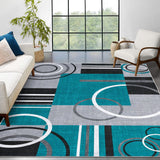 Garvee Modern Turquoise 10x13 Geometric Large Washable Rug, Non Slip Low Pile Stain Resistant Carpet for Living Room - Turquoise