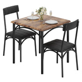 Garvee 3 Piece Dining Table Set for 2, Kitchen Table and Chairs Rectangular, Metal and Wood Dinning Room Table Furniture Set for Kitchen, Apartment, Brown - Brown