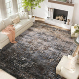 Garvee Boho Area Rug 9x12 - Large Washable Living Bedroom Rug Distressed Oriental Non-Slip Non-Shedding Print Floor Carpet for Dining Room Home, Brown - Brown & Black