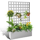 Garvee Metal Raised Planter Box with Trellis Privacy Screen - Galvanized Steel Outdoor Garden Bed for Climbing Plants, Herbs & Veggies - Patio, Balcony, Deck & Yard - 180x118x30cm - White, Horizontal Checkered design - Horizontal checkered design-without - White