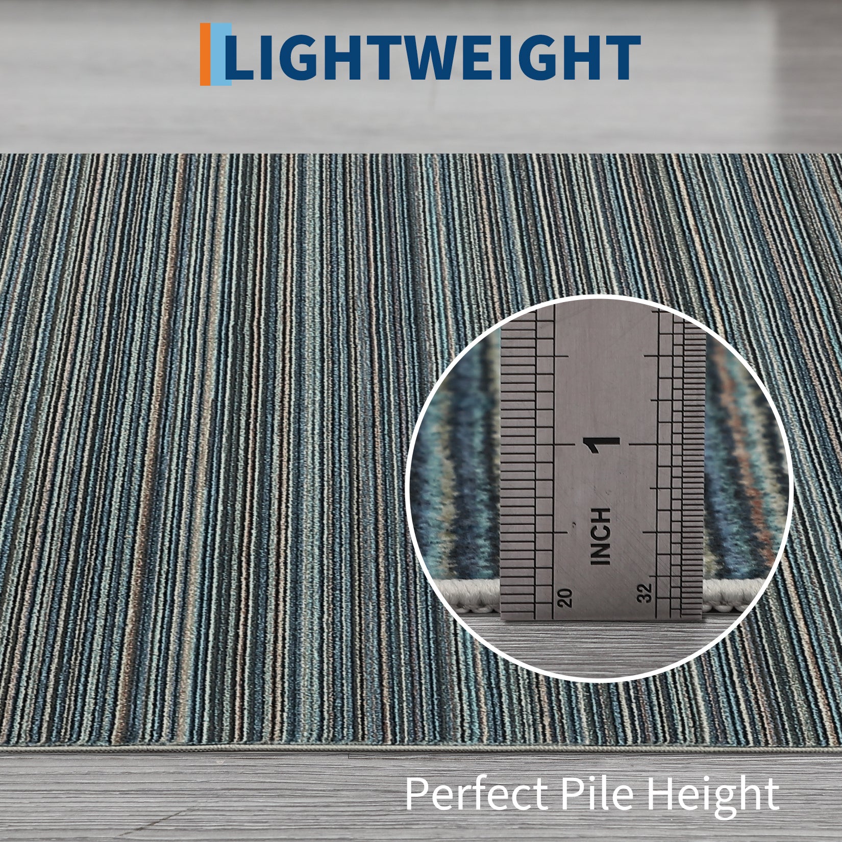 Garvee Modern Striped Washable Area Rug - Low Pile Non-Slip Contemporary Carpet - Soft, Collapsible, Mark Resistant Floor Mat for Living Room, Bedroom, Nursery, Office - Blue, 9x12ft (274x366cm)