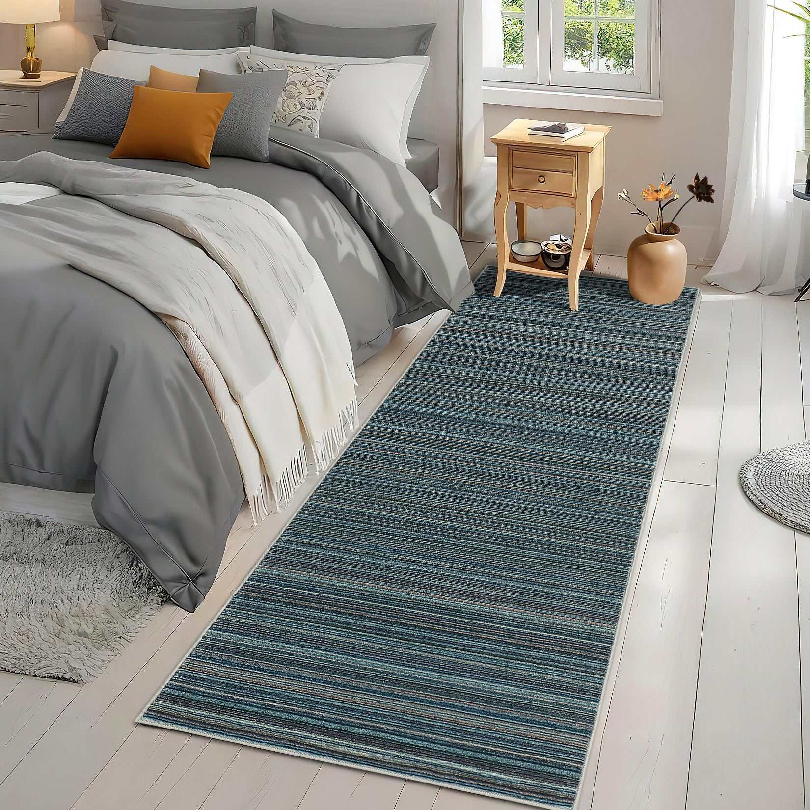 Garvee Modern Striped Washable Area Rug - Low Pile Non-Slip Contemporary Carpet - Soft, Collapsible, Mark Resistant Floor Mat for Living Room, Bedroom, Nursery, Office - Blue, 9x12ft (274x366cm)