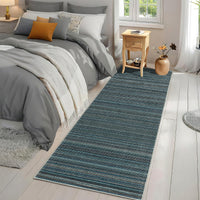 Garvee Modern Striped Washable Area Rug - Low Pile Non-Slip Contemporary Carpet - Soft, Collapsible, Mark Resistant Floor Mat for Living Room, Bedroom, Nursery, Office - Blue, 9x12ft (274x366cm)