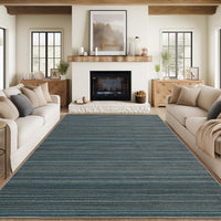 Garvee Modern Striped Washable Area Rug - Low Pile Non-Slip Contemporary Carpet - Soft, Collapsible, Mark Resistant Floor Mat for Living Room, Bedroom, Nursery, Office - Blue, 9x12ft (274x366cm)