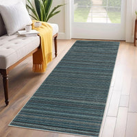 Garvee Modern Striped Washable Area Rug - Low Pile Non-Slip Contemporary Carpet - Soft, Collapsible, Mark Resistant Floor Mat for Living Room, Bedroom, Nursery, Office - Blue, 9x12ft (274x366cm)
