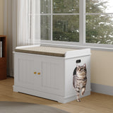 Garvee Cat Litter Box Enclosure Furniture, Hidden Litter Box Cabinet for Large Cat, Indoor Cat Washroom, Pet House, Dog Proof Hideaway Kitty Covered Litter Box Enclosure, Modern End Table, White - Black