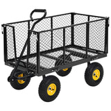 Garvee Heavy Duty Steel Garden Cart 1100 LBS Load 3-in-1 Design 10" Pneumatic Tires 180° Rotating Handle Removable Sides for Farm Yard - Black