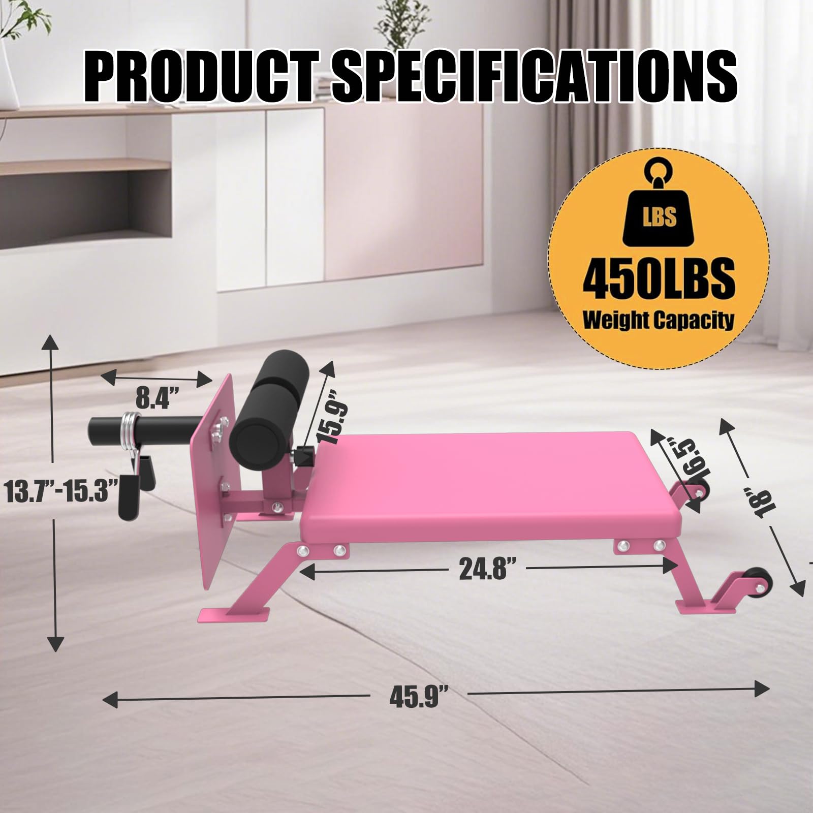Garvee Banc de Musculation Réglable Ischio-jambiers et Fessiers avec Roues pour Gymnastique à Domicile 116,6x45,7x34,8 cm Rose